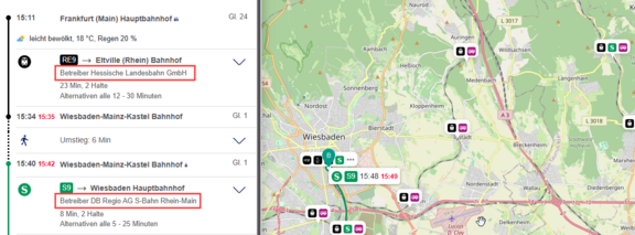 Detailansicht mit Anzeige des Betreibers