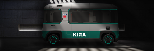 KIRA+ - neues Projekt für autonomes Fahren Shuttle mit Kira+ Aufschrift fährt durchs Bild