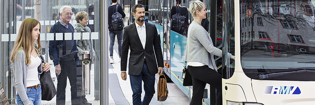 Bus der Expressbus-Linie X64 an Haltestelle