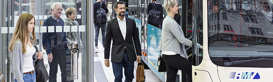 Bus der Expressbus-Linie X64 an Haltestelle